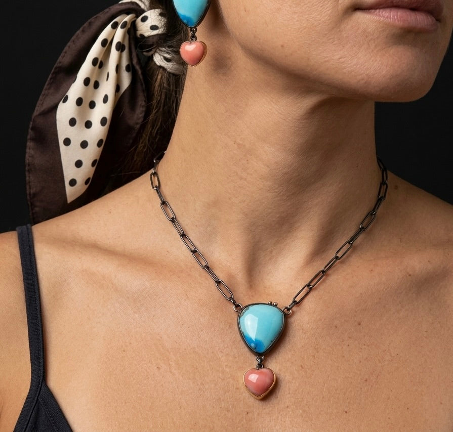Golden Hills turquoise and Japanese precious coral necklace