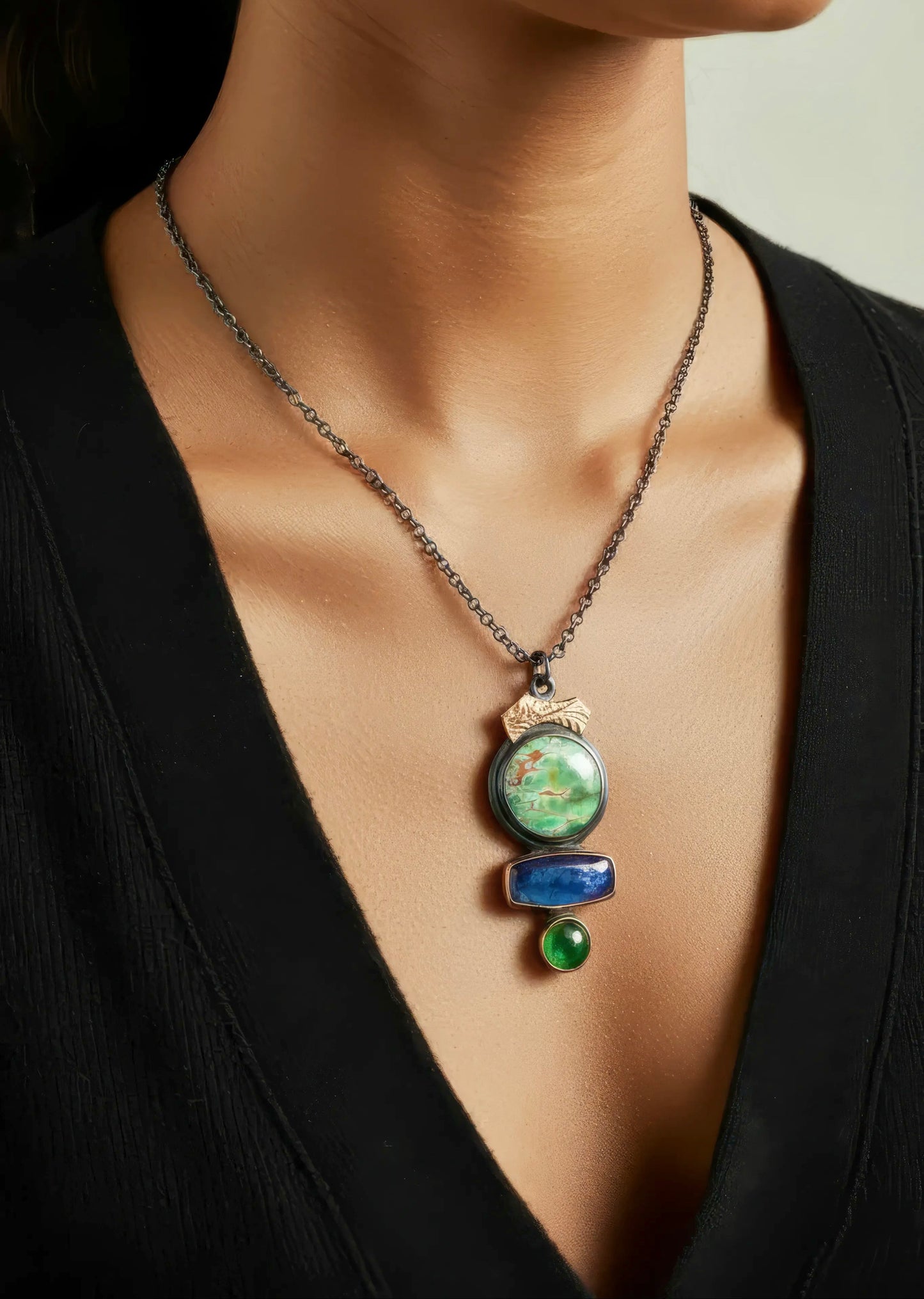 Woodland station Variscite, tanzanite and tsavorite pendant