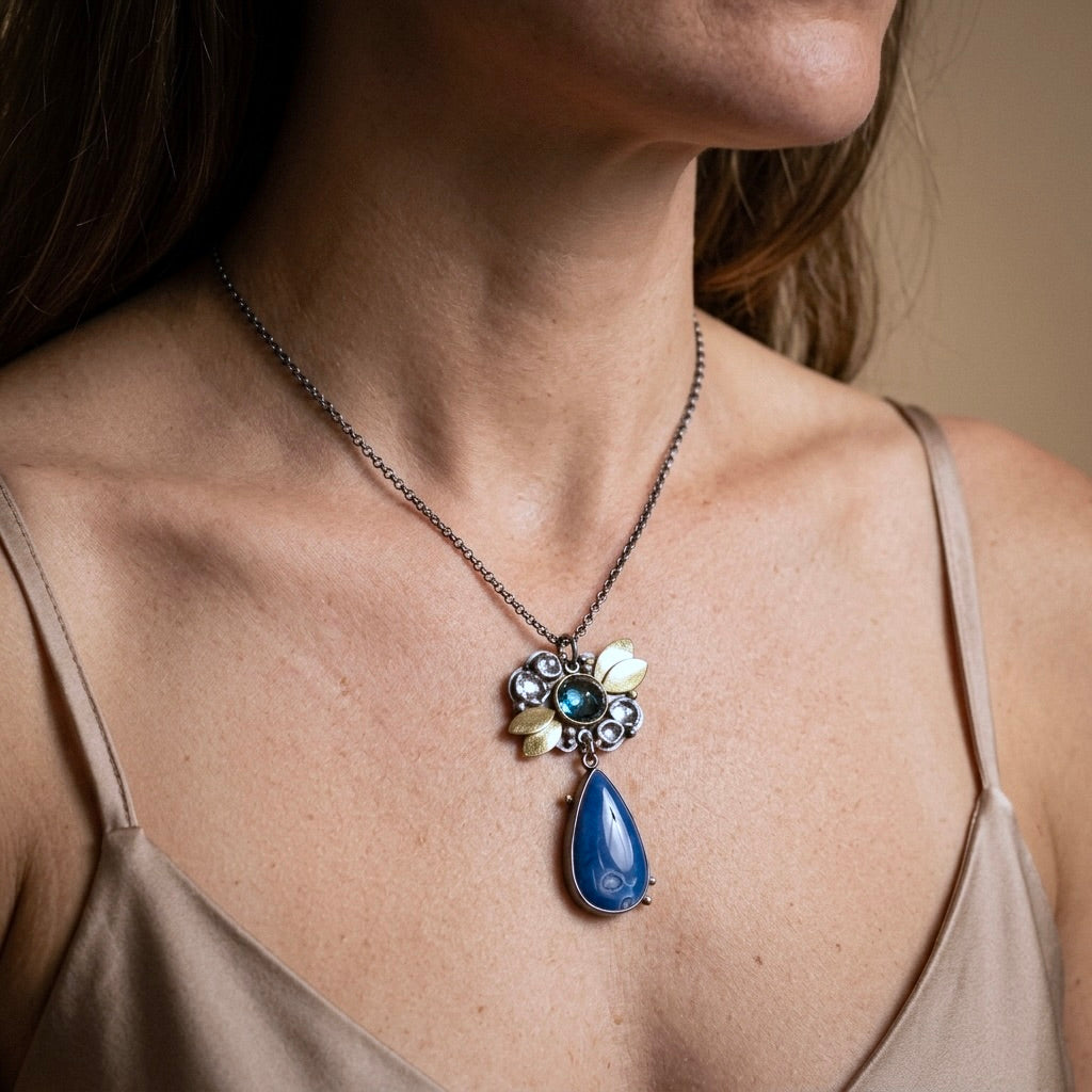 Blue opal drop and London blue topaz pendant