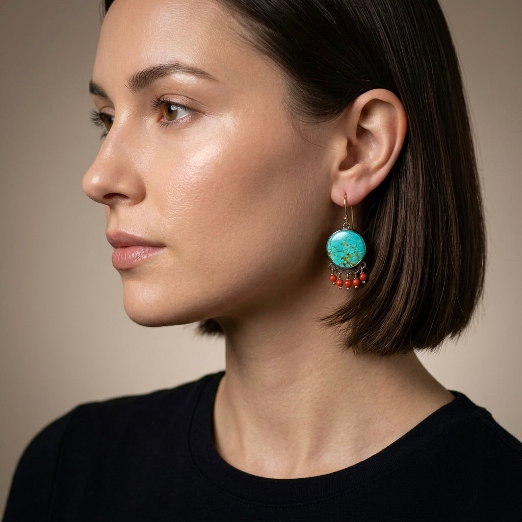 Number 8 Turquoise and red coral earrings