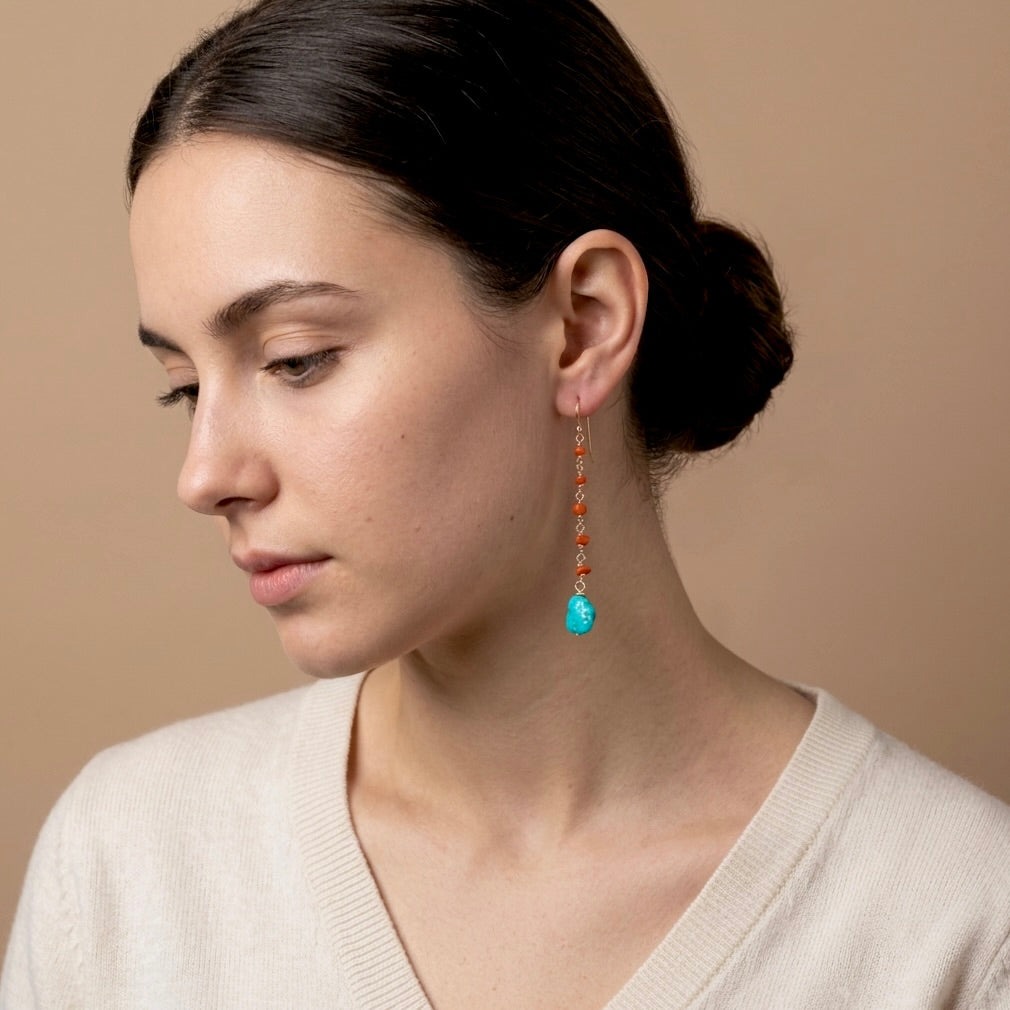 Sleeping beauty turquoise and Mediterranean coral earrings