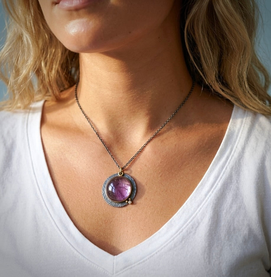 Kunzite and diamond pendant
