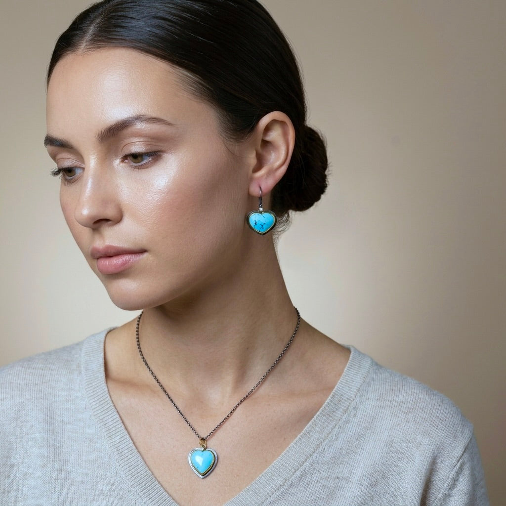 Golden Hills turquoise heart earrings with diamond accents