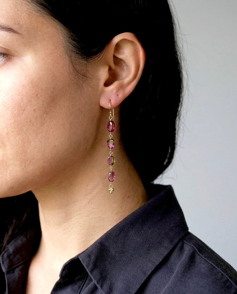 Solid 14K gold watermelon tourmaline earrings