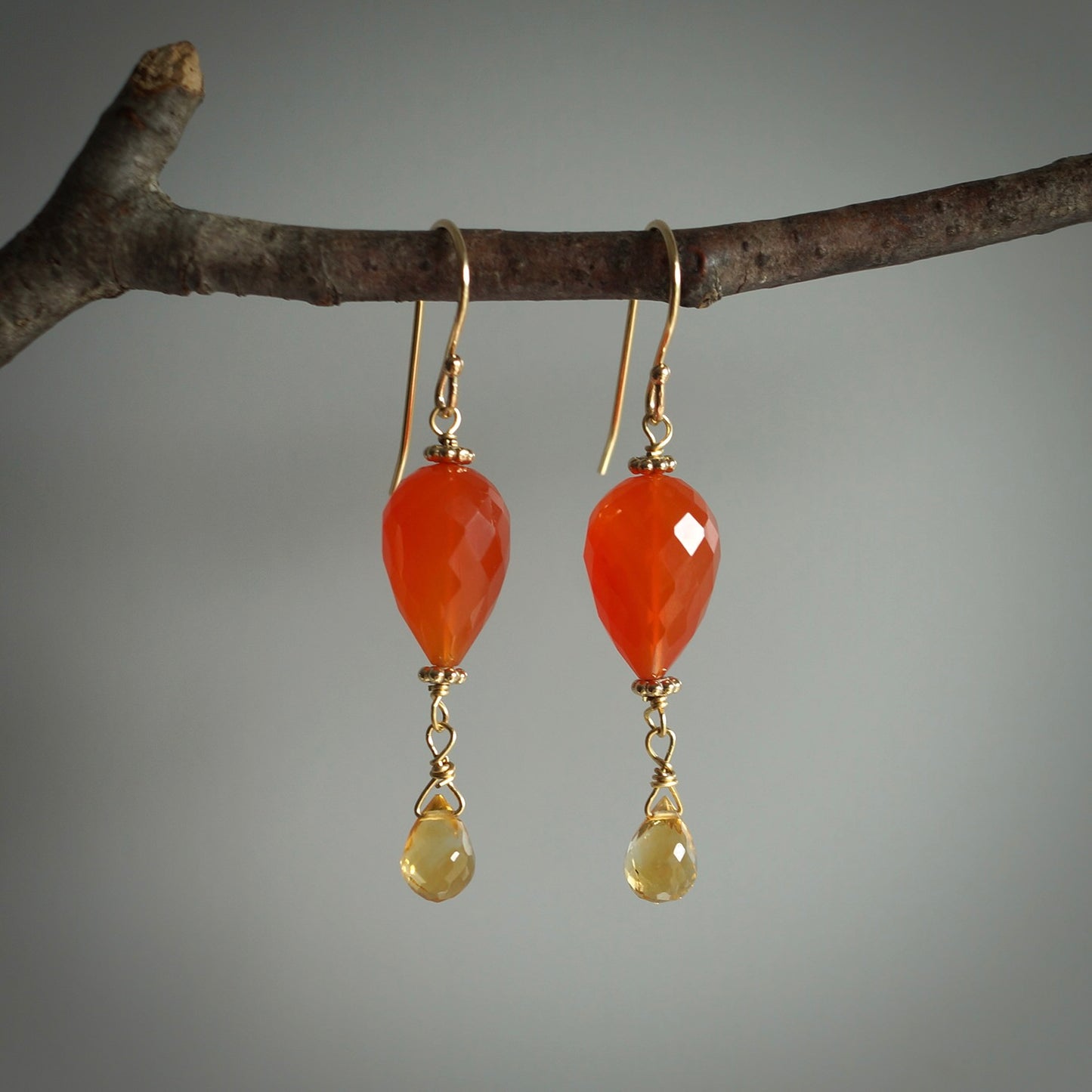 Solid 14K gold carnelian earrings