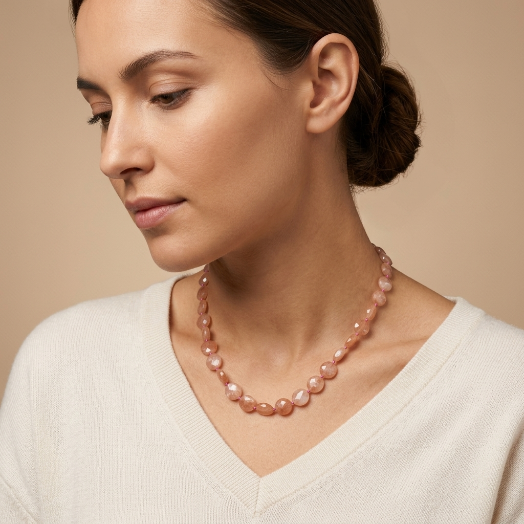 Hand-knotted peach moonstone necklace
