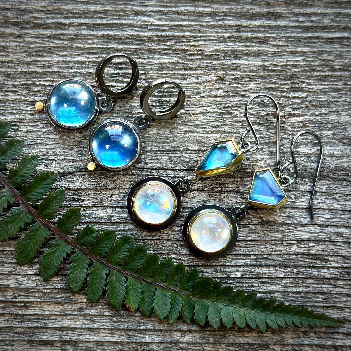 Rainbow moonstone and aquamarine earrings