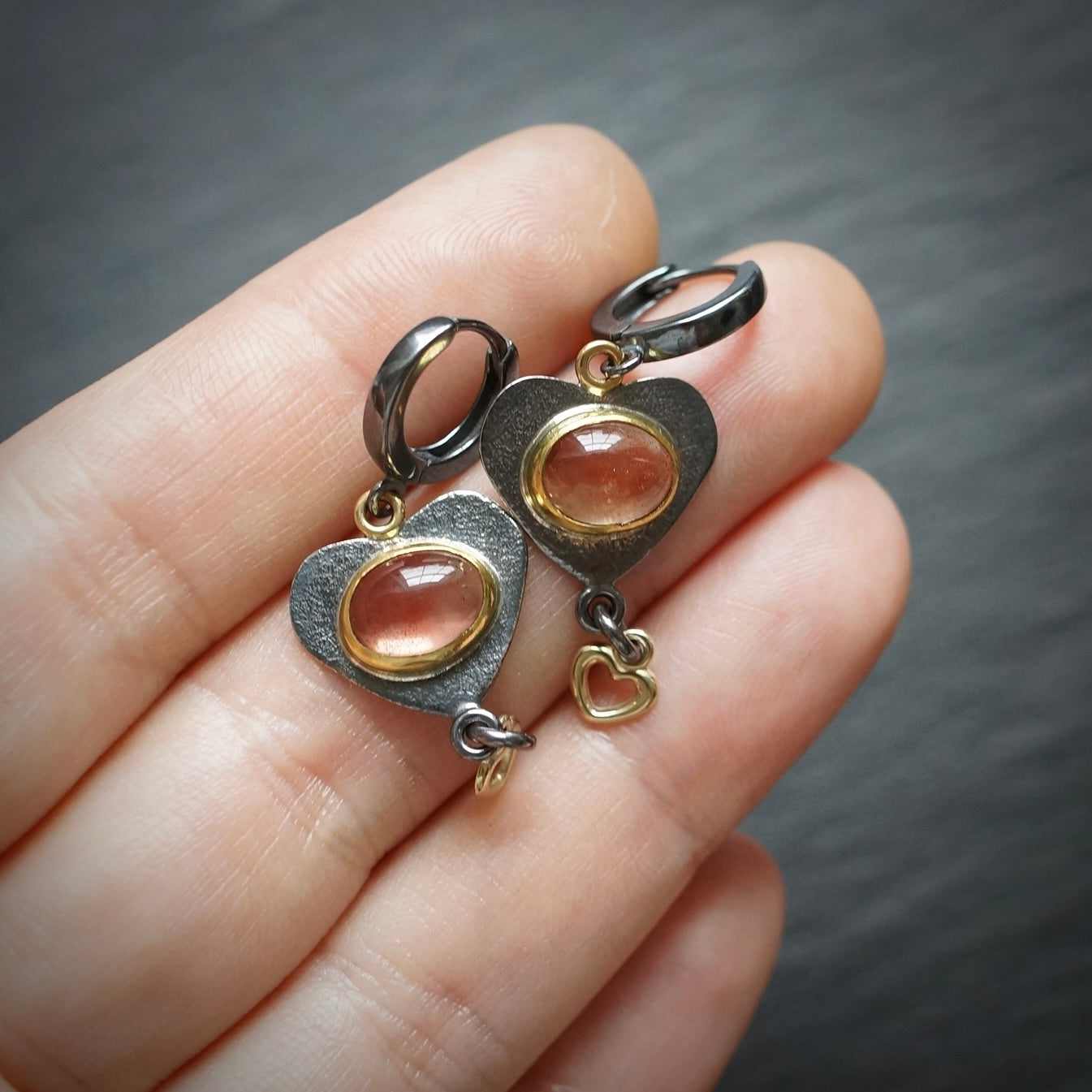 Oregon Sunstone Double Heart earrings