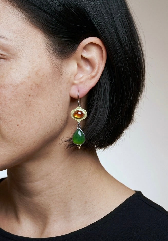 Spessartine Garnet and green aventurine earrings