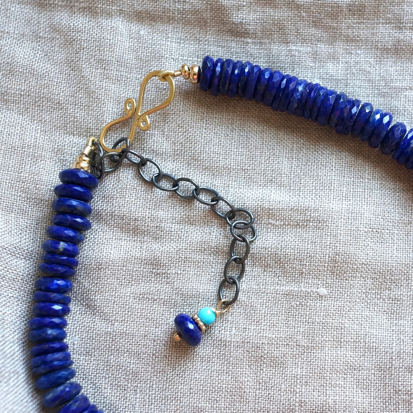 Lapis necklace with White Water turquoise and solid 14K gold hook clasp