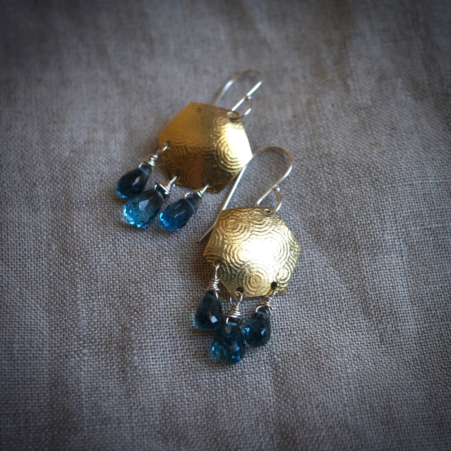 18K gold bi-metal and London blue topaz earrings