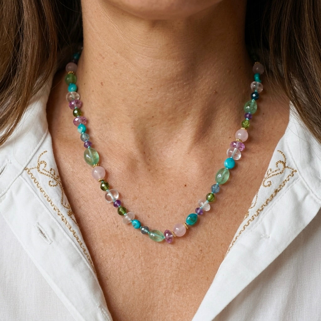 Colorful gemstone mix hand-knotted necklace
