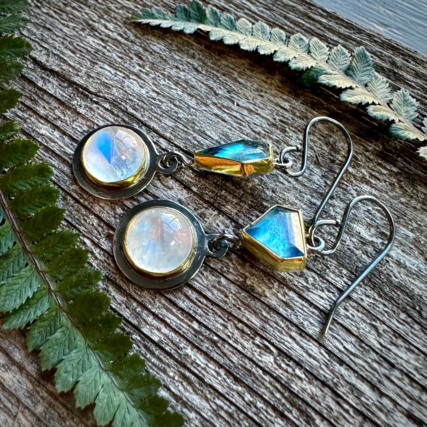 Rainbow moonstone and aquamarine earrings