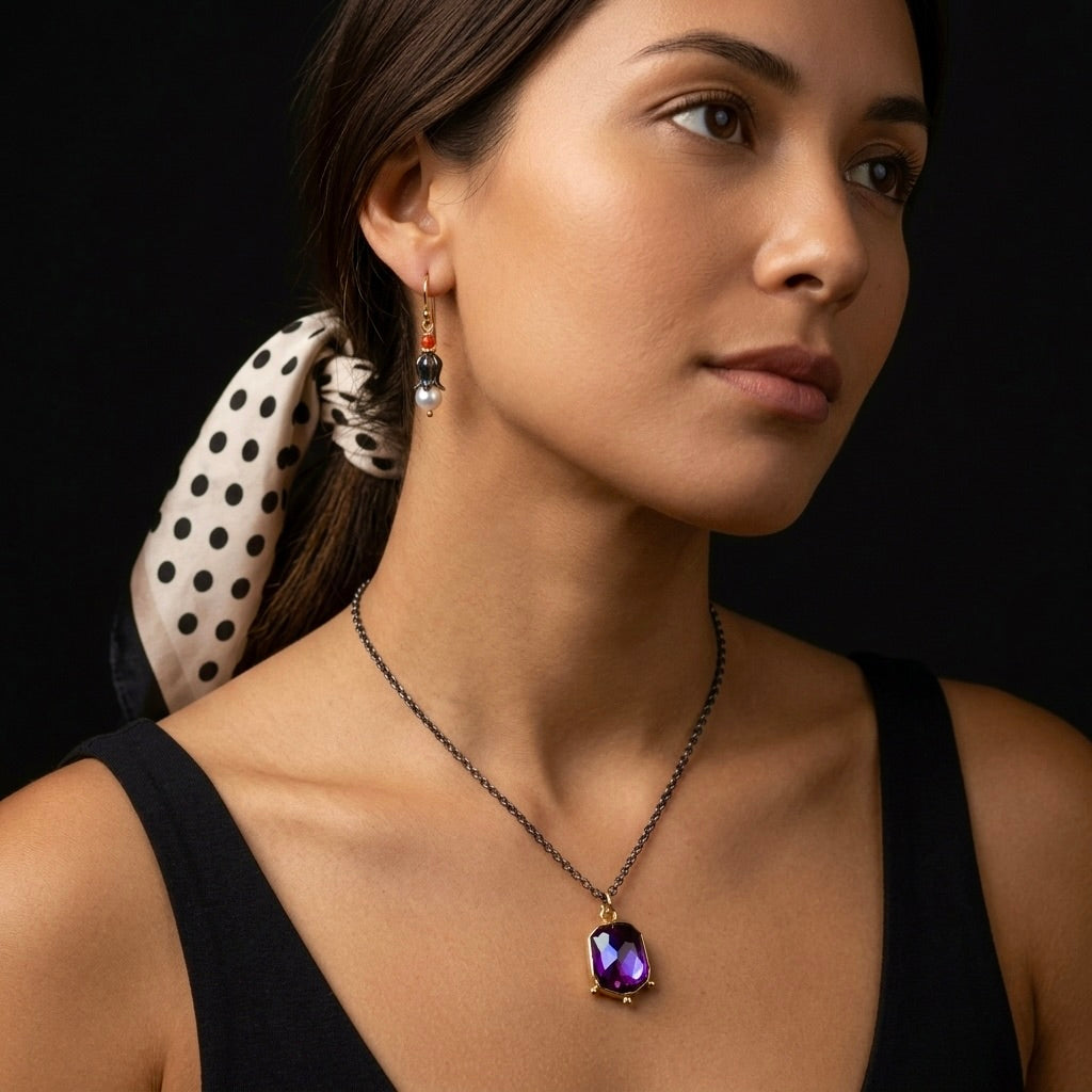 Akoya pearl earrings with tiny red coral