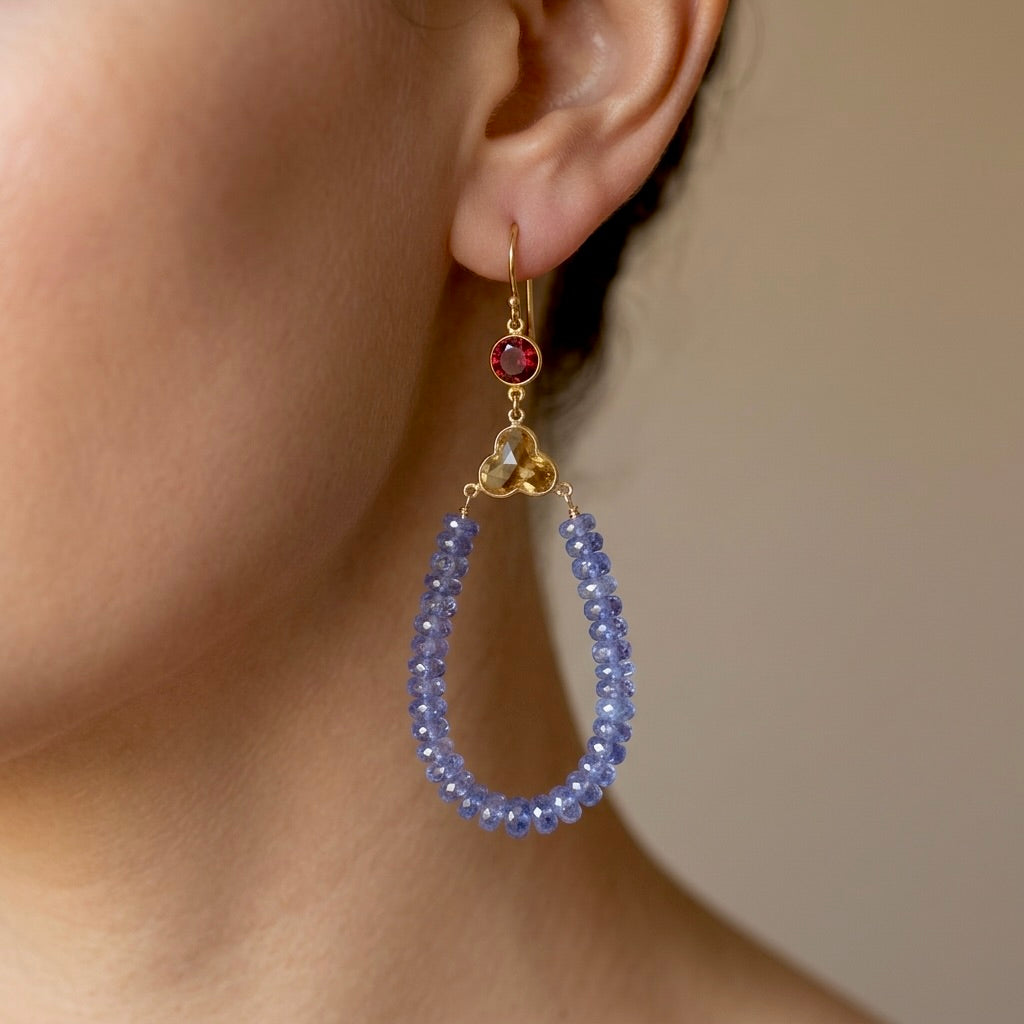 Citrine, garnet and tanzanite earrings
