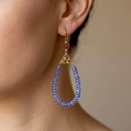 Citrine, garnet and tanzanite earrings