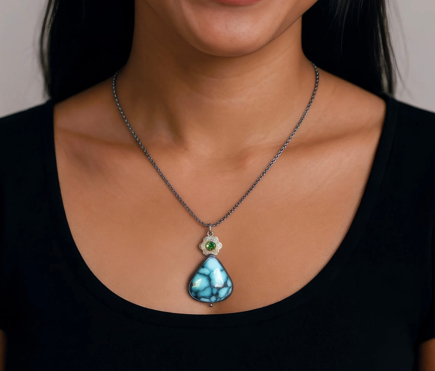 Angle wing variscite and green diopside pendant