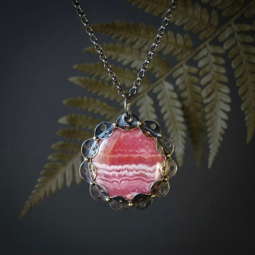 Rhodochrosite flower pendant