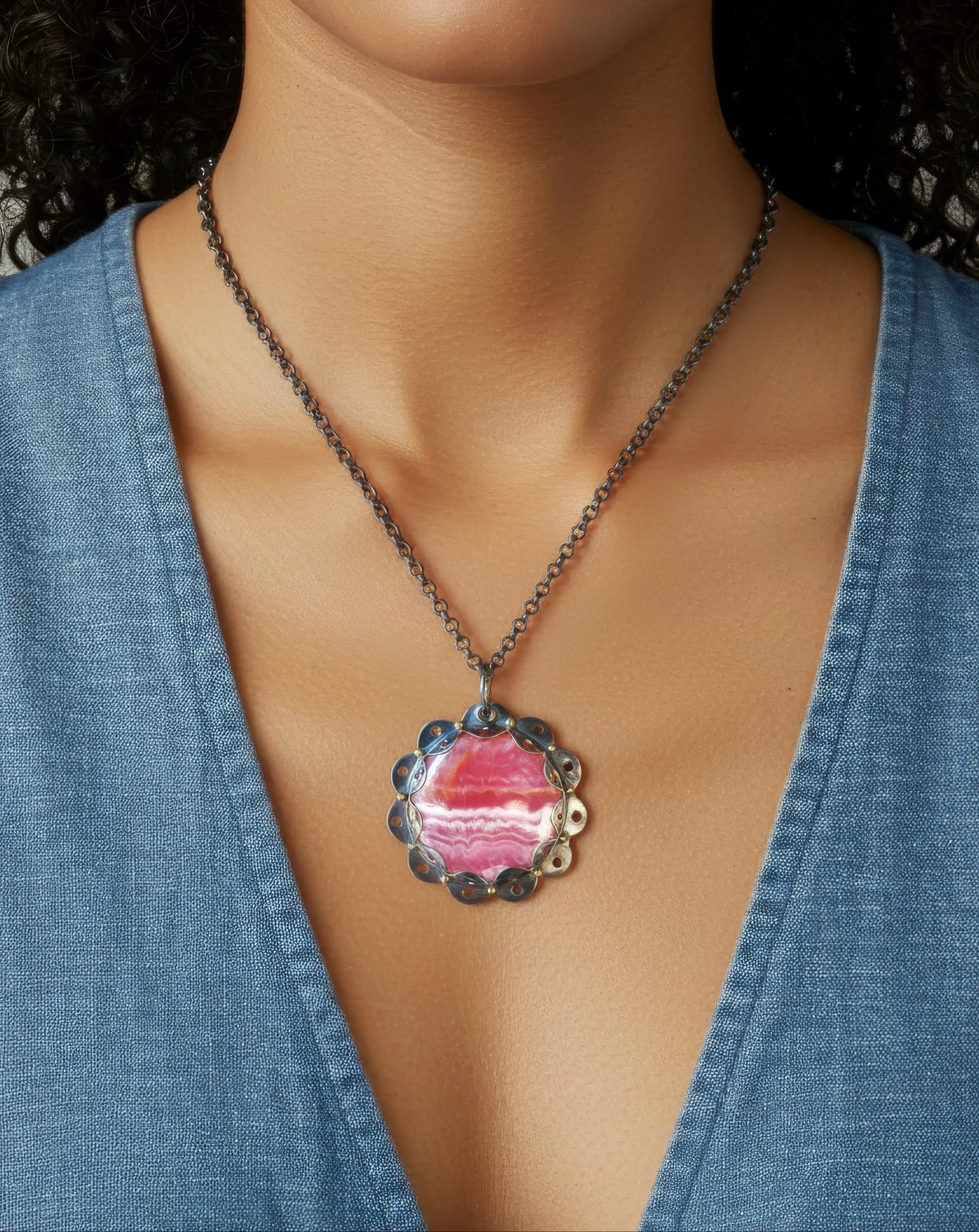 Rhodochrosite flower pendant