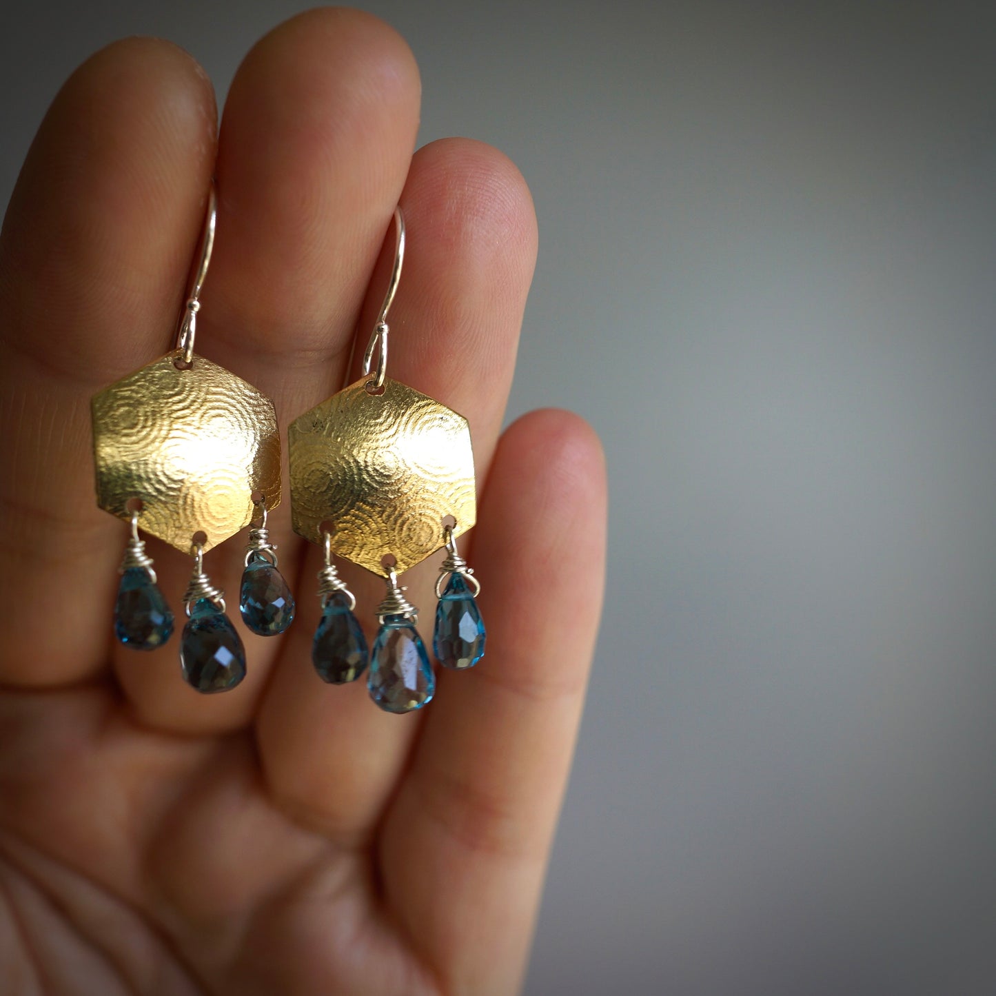 18K gold bi-metal and London blue topaz earrings