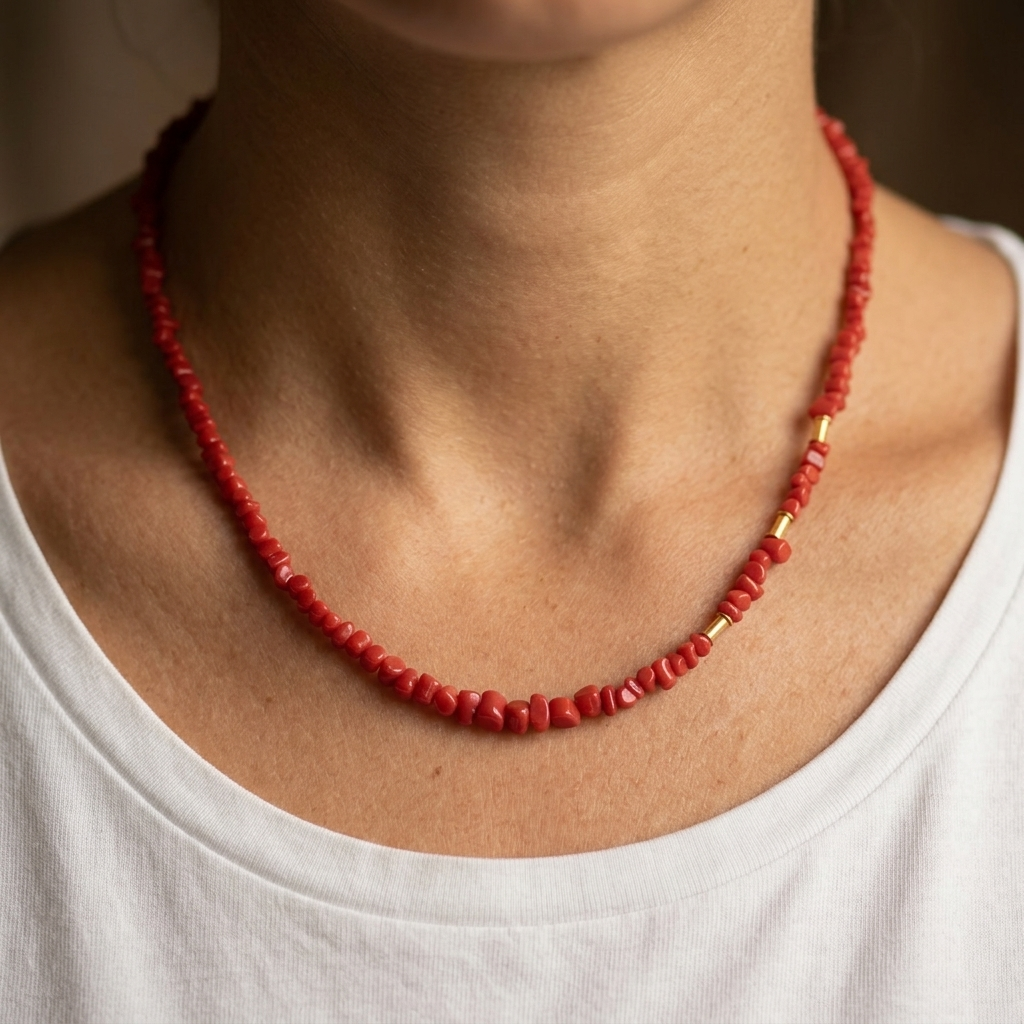 Solid gold and Sardinian coral necklace