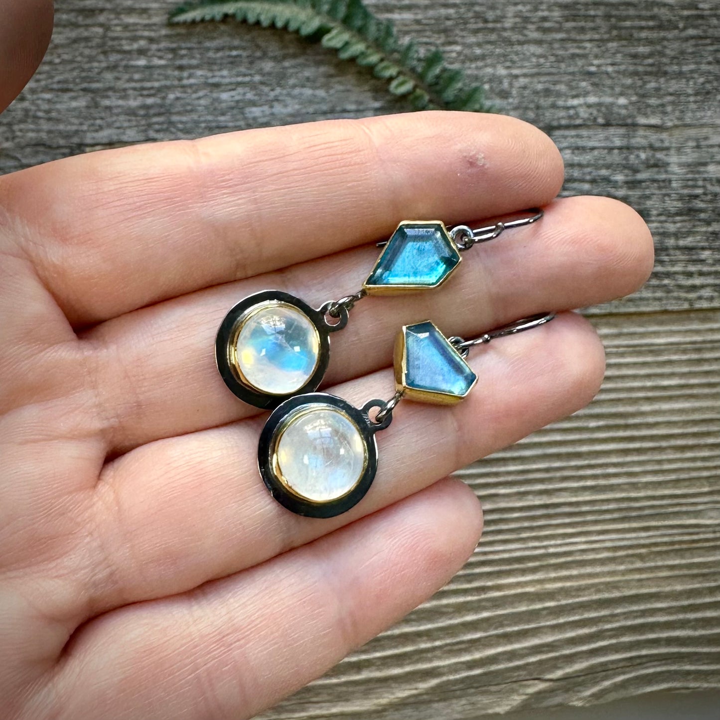 Rainbow moonstone and aquamarine earrings