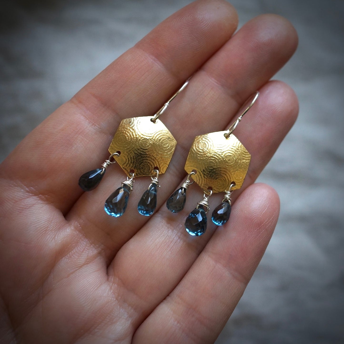 18K gold bi-metal and London blue topaz earrings