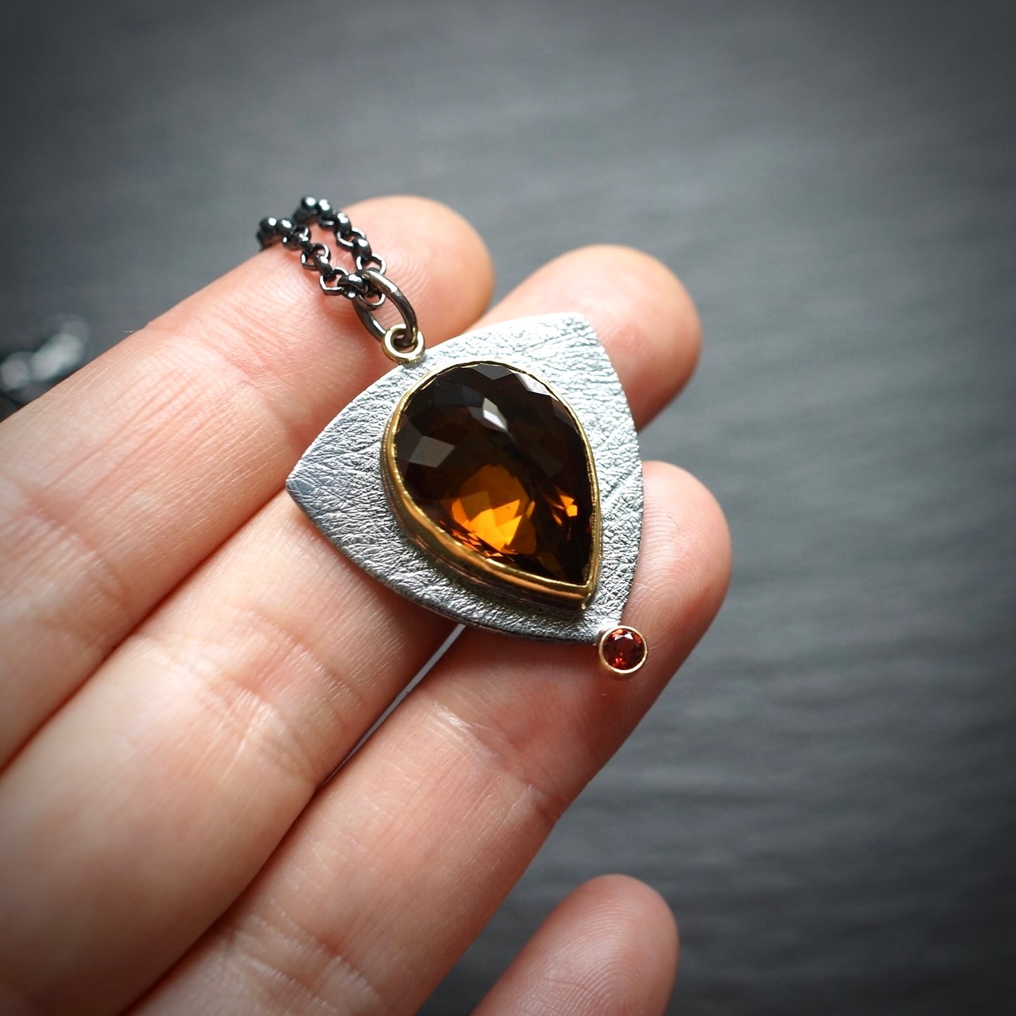 Cognac tourmaline and red garnet pendant