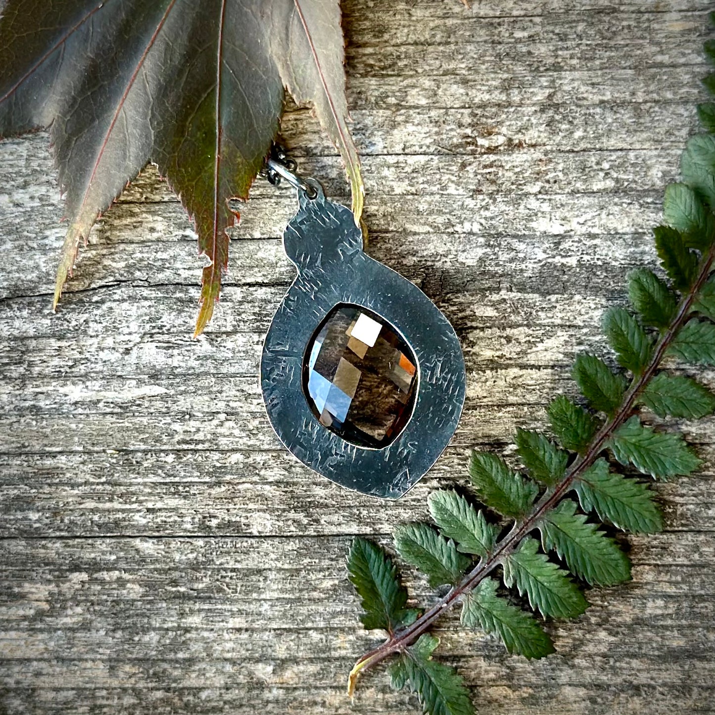 Smokey quartz and grandidierite pendant