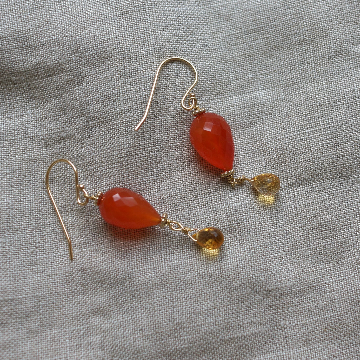 Solid 14K gold carnelian earrings