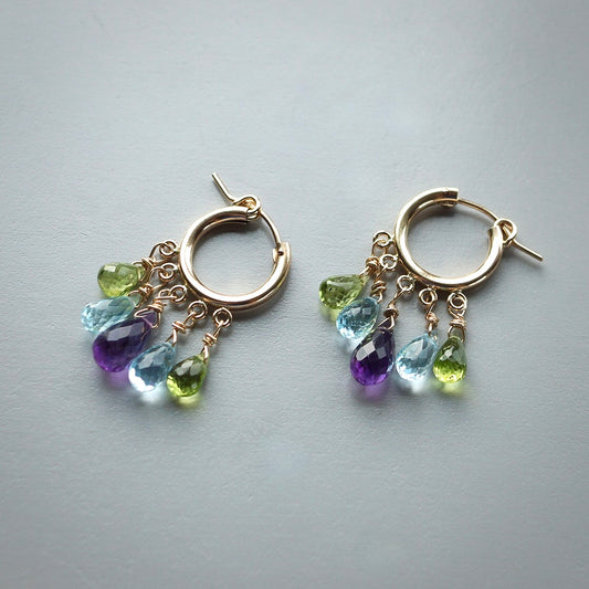 Amethyst, peridot and topaz hoop earrings
