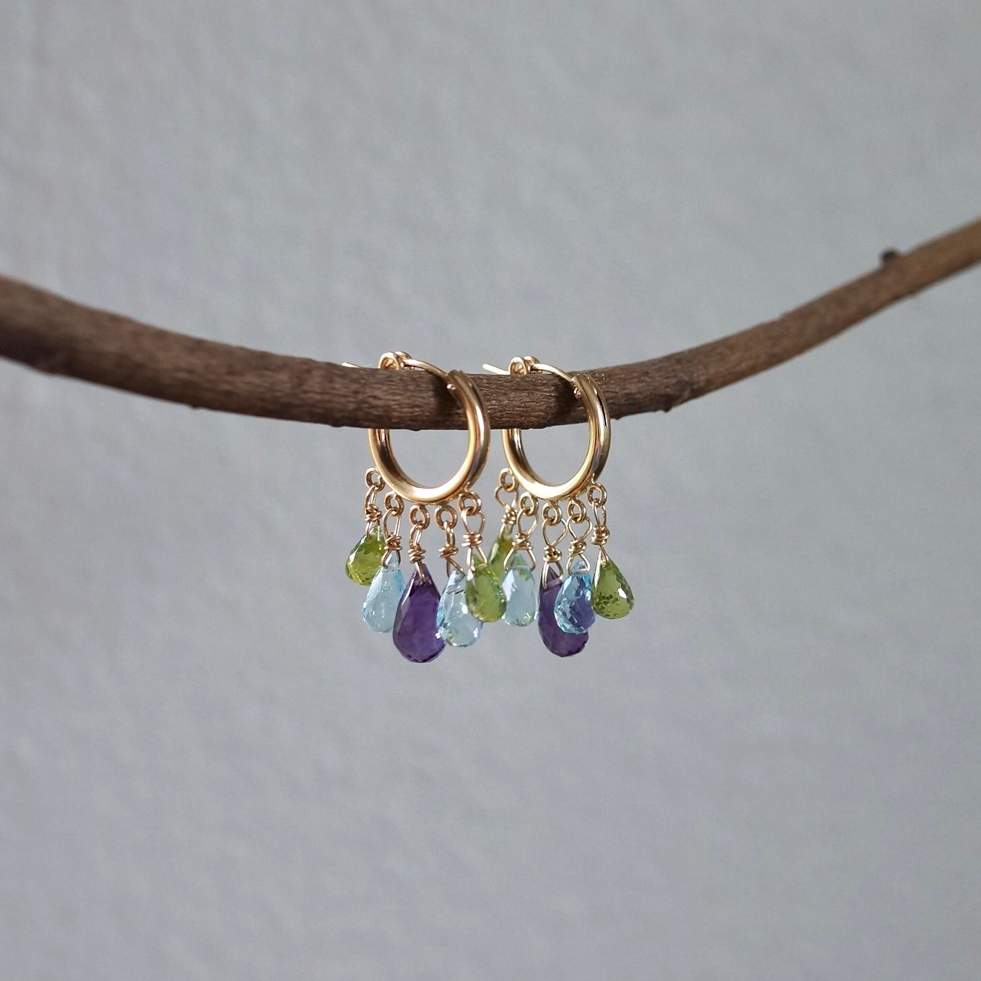 Amethyst, peridot and topaz hoop earrings