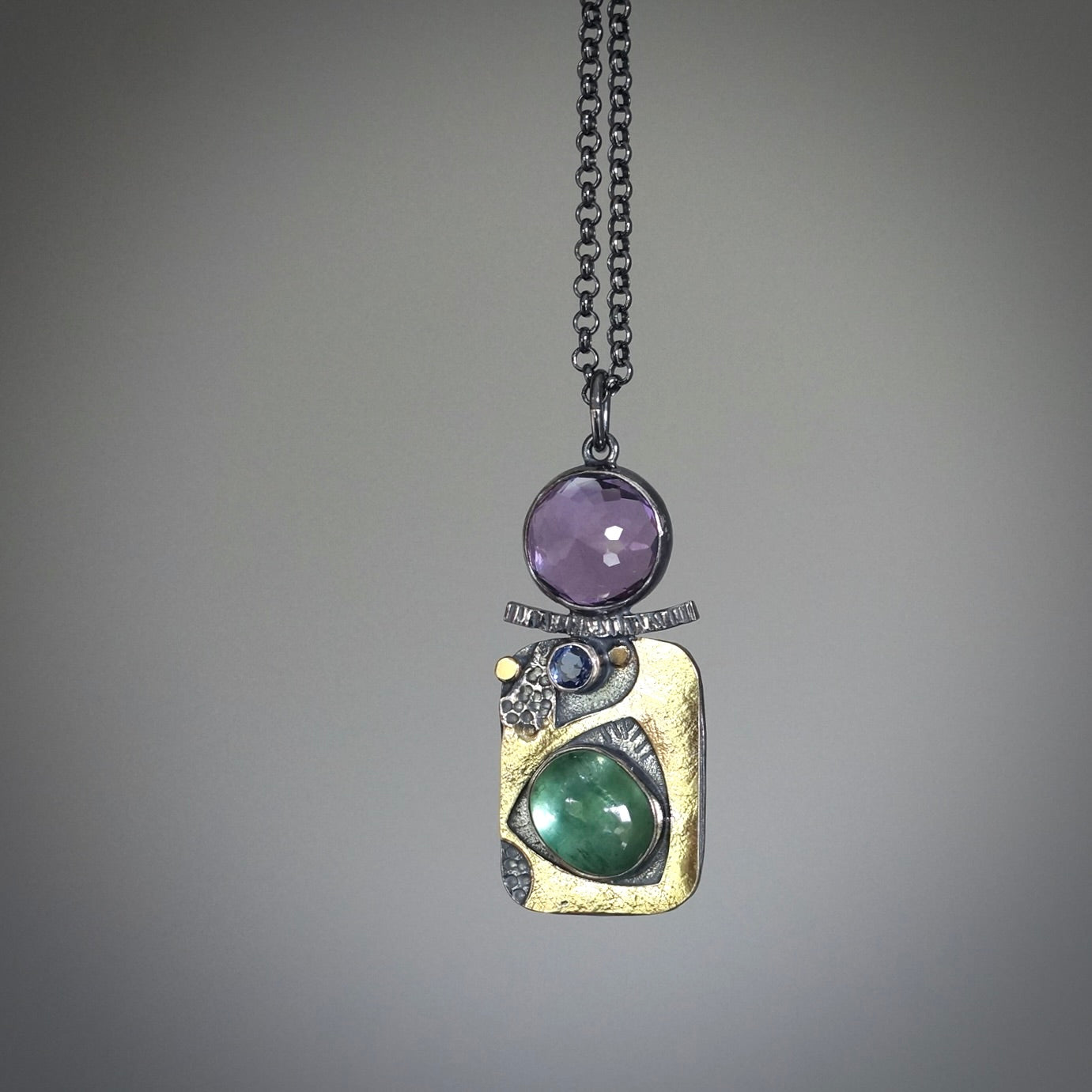 Amethyst, kyanite and sapphire pendant