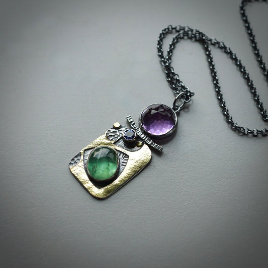 Amethyst, kyanite and sapphire pendant