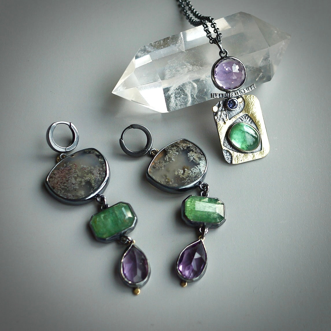 Amethyst, kyanite and sapphire pendant