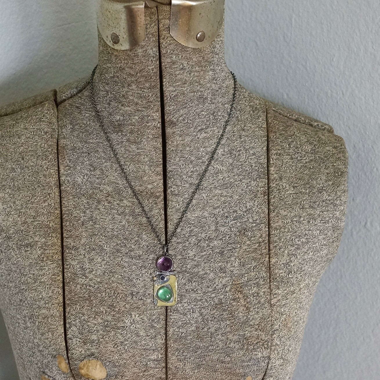 Amethyst, kyanite and sapphire pendant