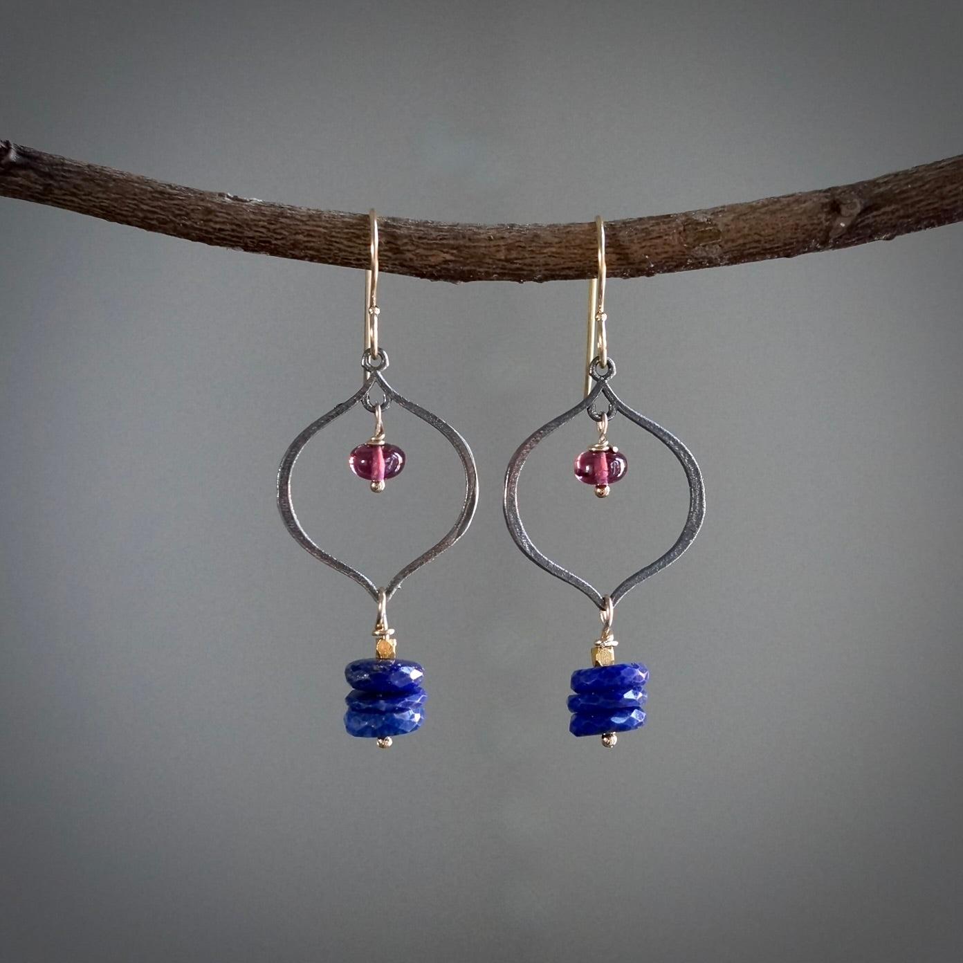 Lapis and rhodolite garnet earrings