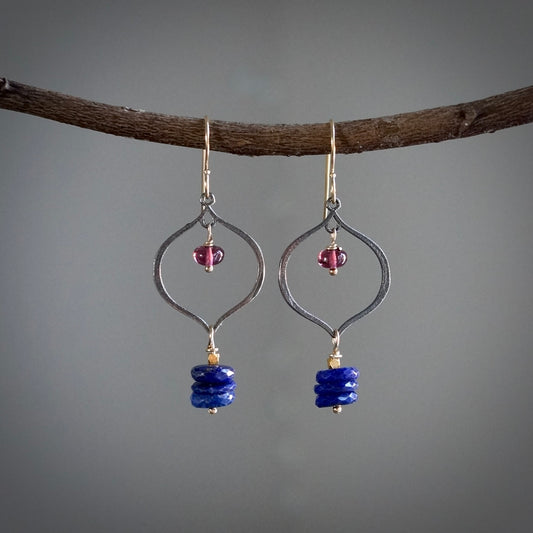 Lapis and rhodolite garnet earrings