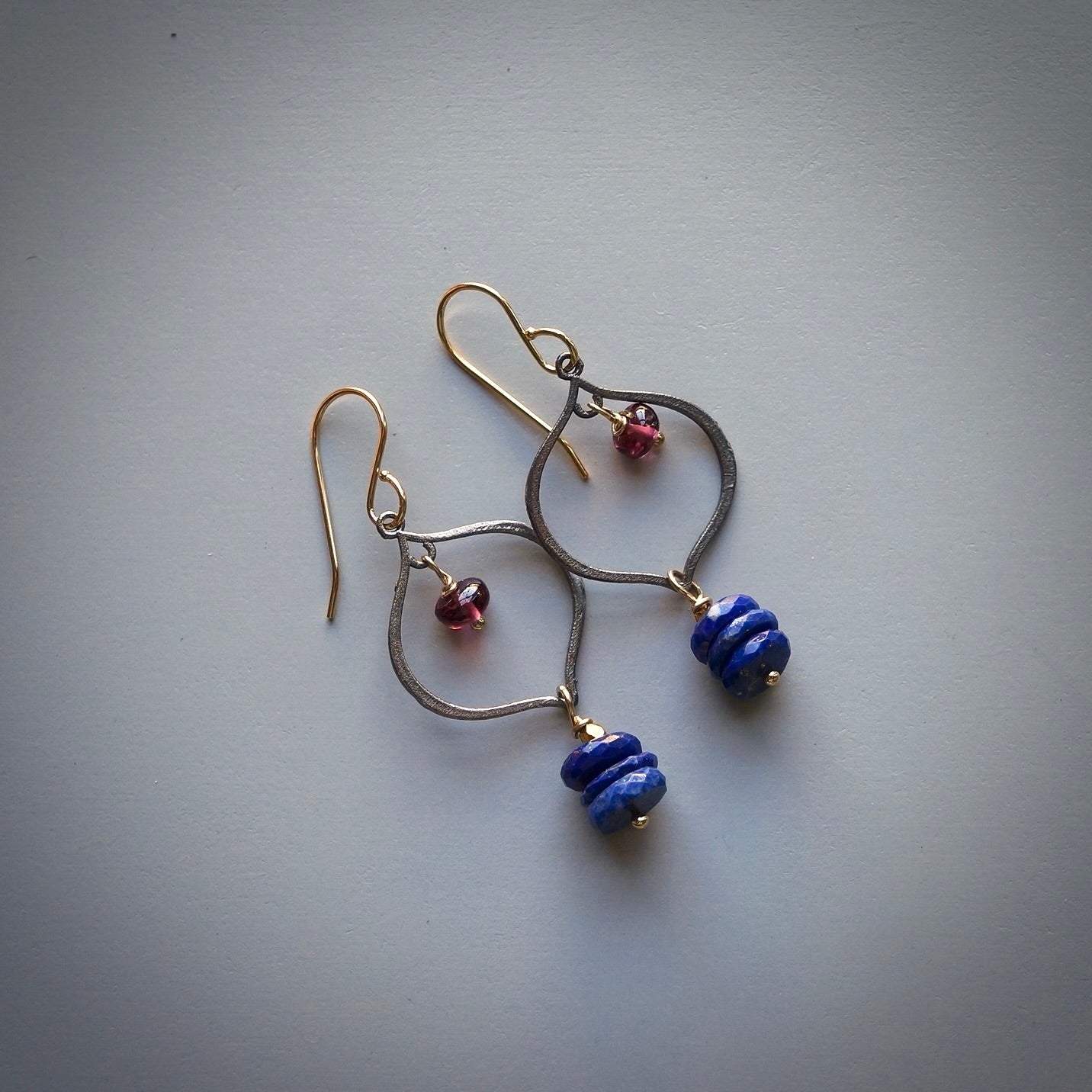 Lapis and rhodolite garnet earrings