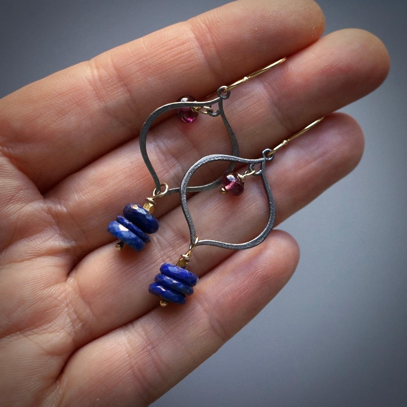 Lapis and rhodolite garnet earrings