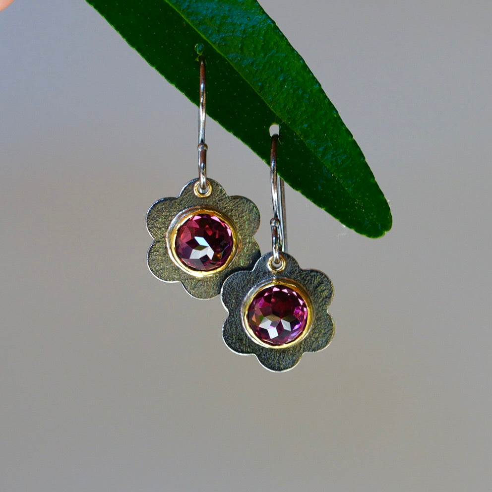Rhododlite garnet flower earrings