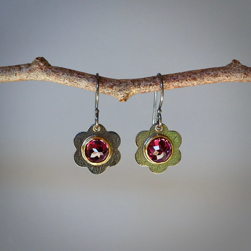 Rhododlite garnet flower earrings