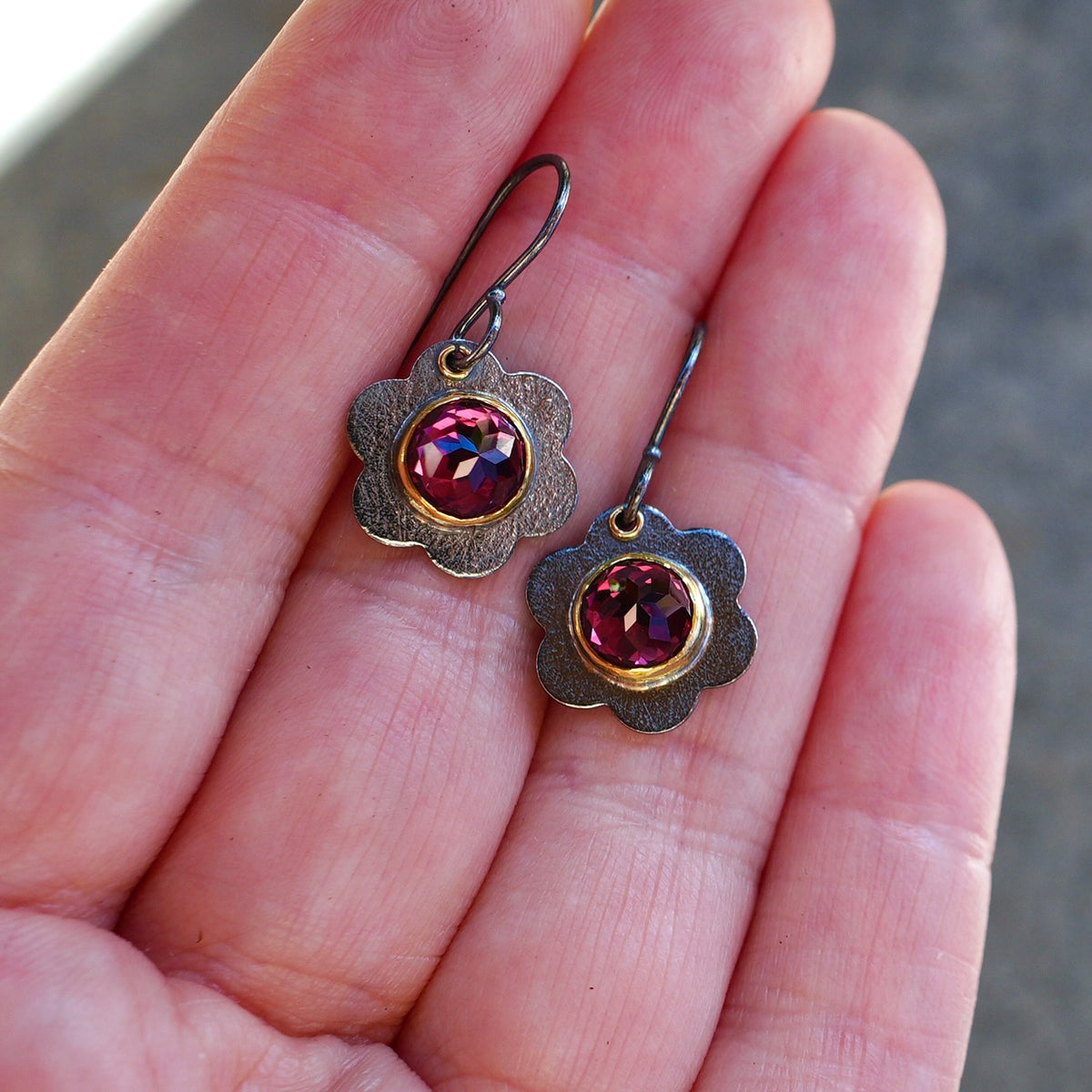 Rhododlite garnet flower earrings