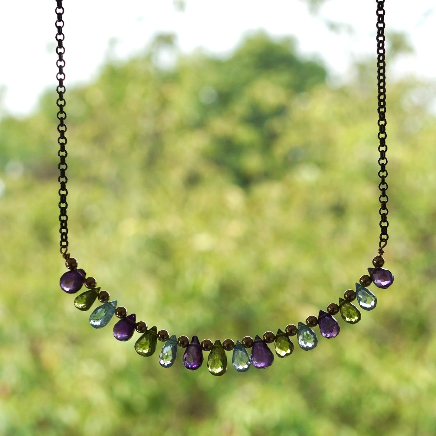 Amethyst, topaz and peridot briolette necklace