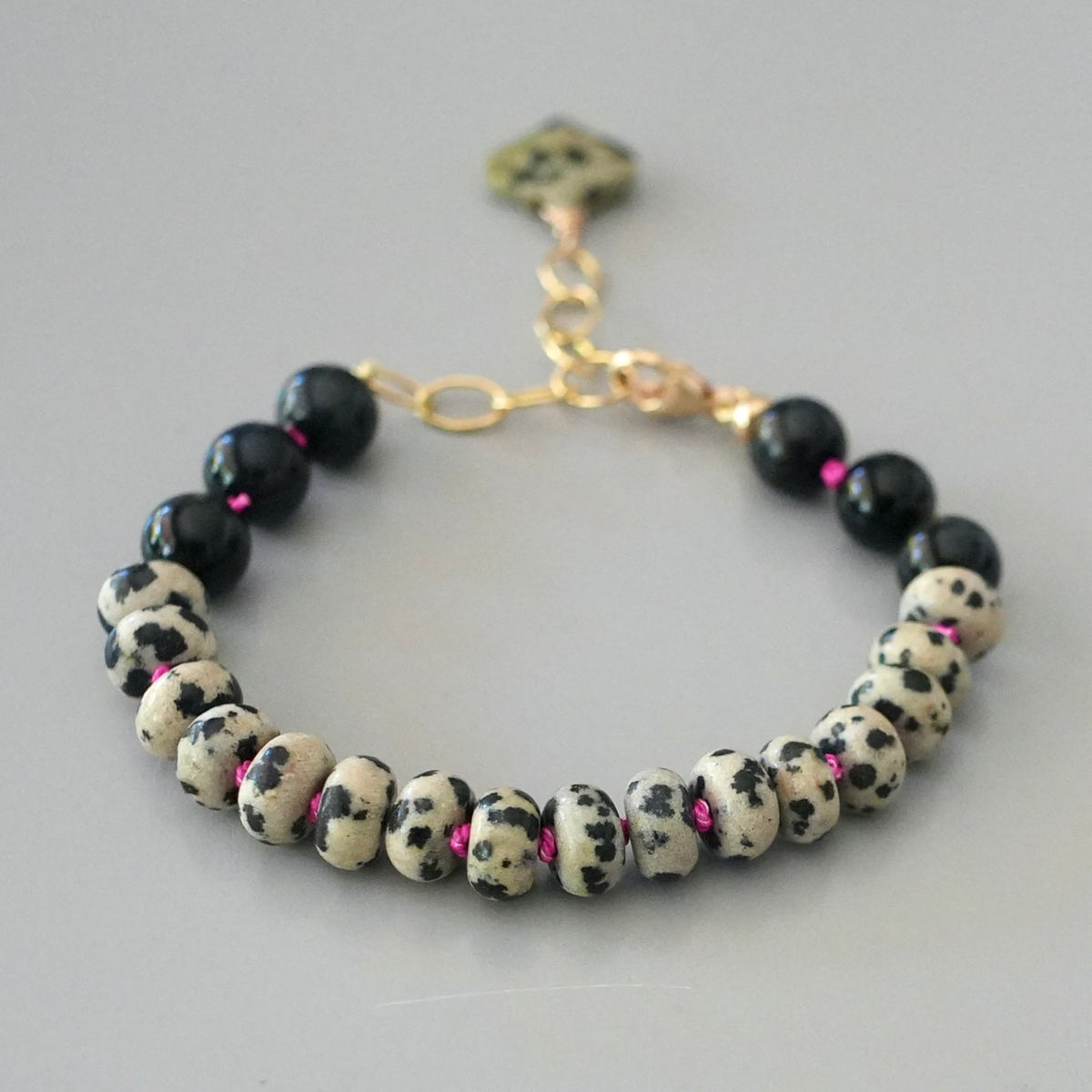 Hand-knotted Dalmatian jasper bracelet