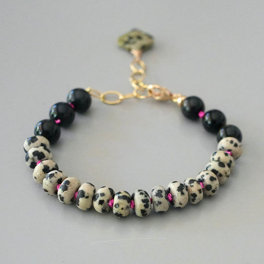 Hand-knotted Dalmatian jasper bracelet