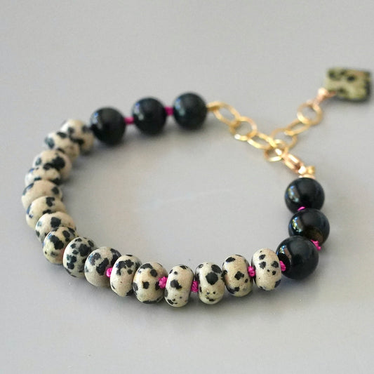 Hand-knotted Dalmatian jasper bracelet