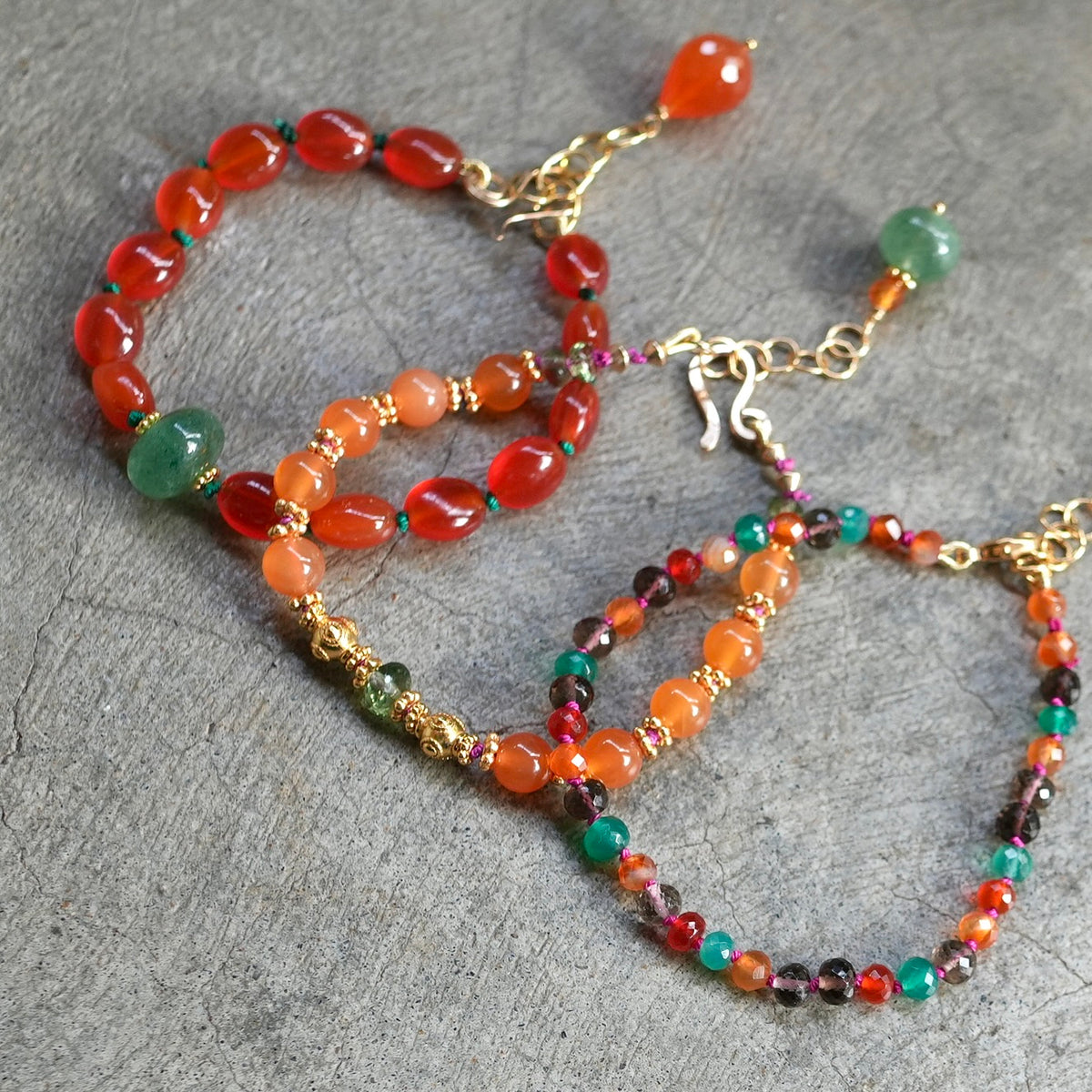 Carnelian and green apatite bracelet