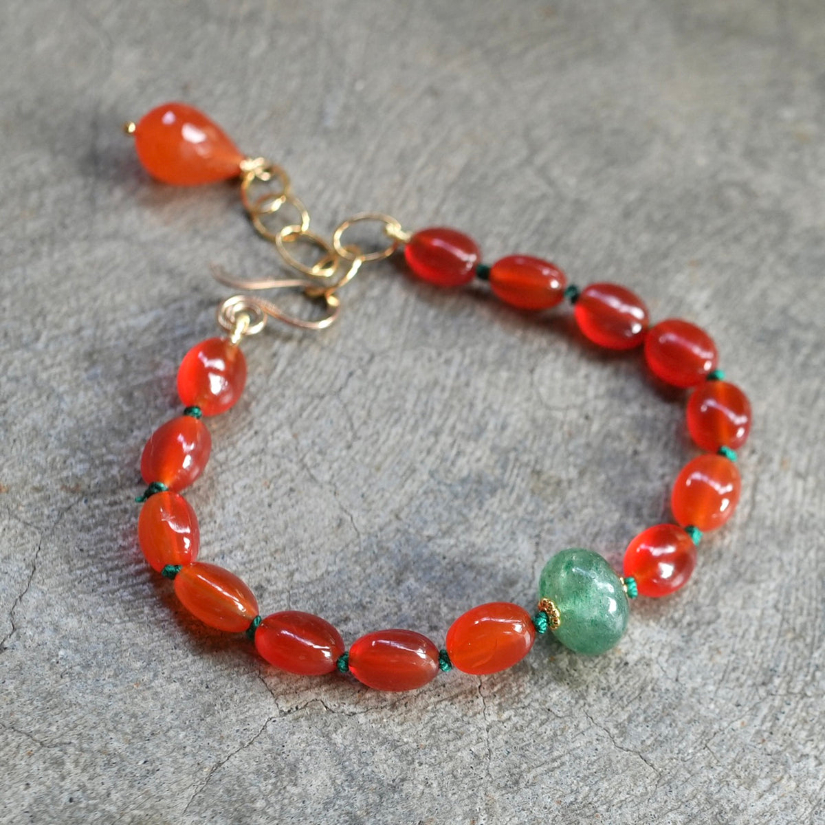 Carnelian and green strawberry quartz bracelet