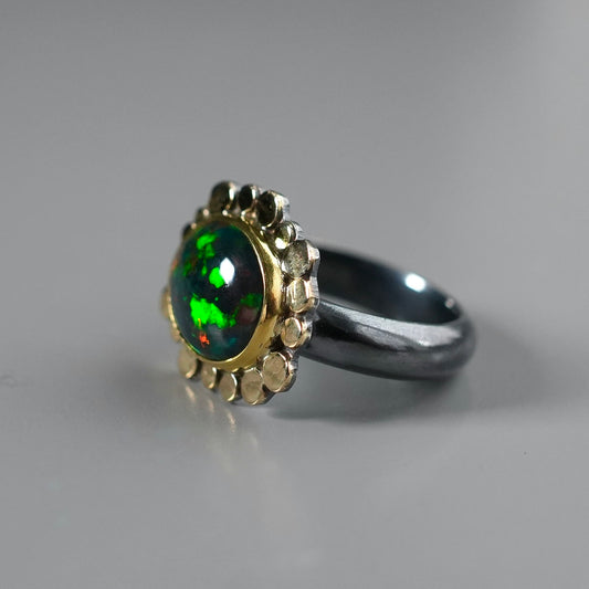 Ethiopian black opal ring